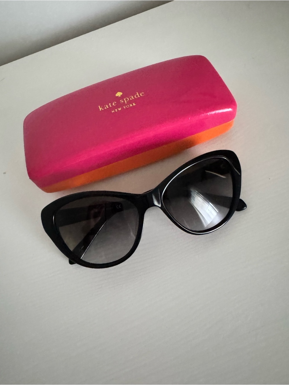 kate spade Black Cat-Eye Sunglasses with Pink and Orange Case